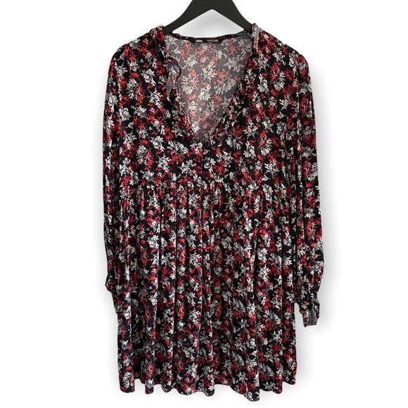 Zara Tops - Zara Floral Ruffle Front Long Sleeve Tunic